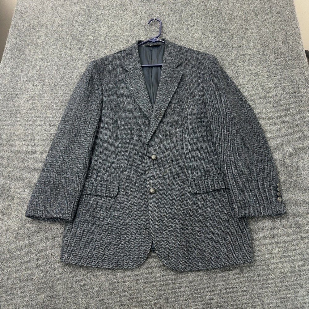 Jos A. Bank Blazer Mens 42 R Navy Wool Harris Tweed Herringbone Classic Style